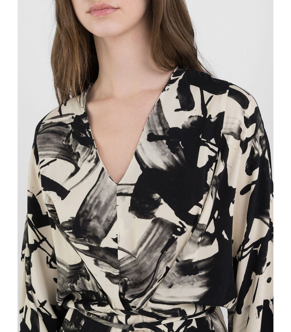 アブストラクトプリントロングドレス 詳細画像 ブラックアイボリー 4